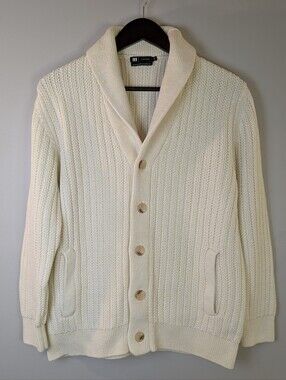Le 31 Par Simons Off White Cotton Rib Knit Shawl Collar Cardigan, Size M